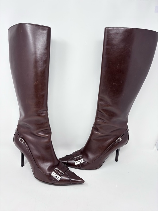 Dior Shoes - Vintage Dior Galliano Brown Knee High Leather Boot Pointed Toe Slim Buckle 39.5